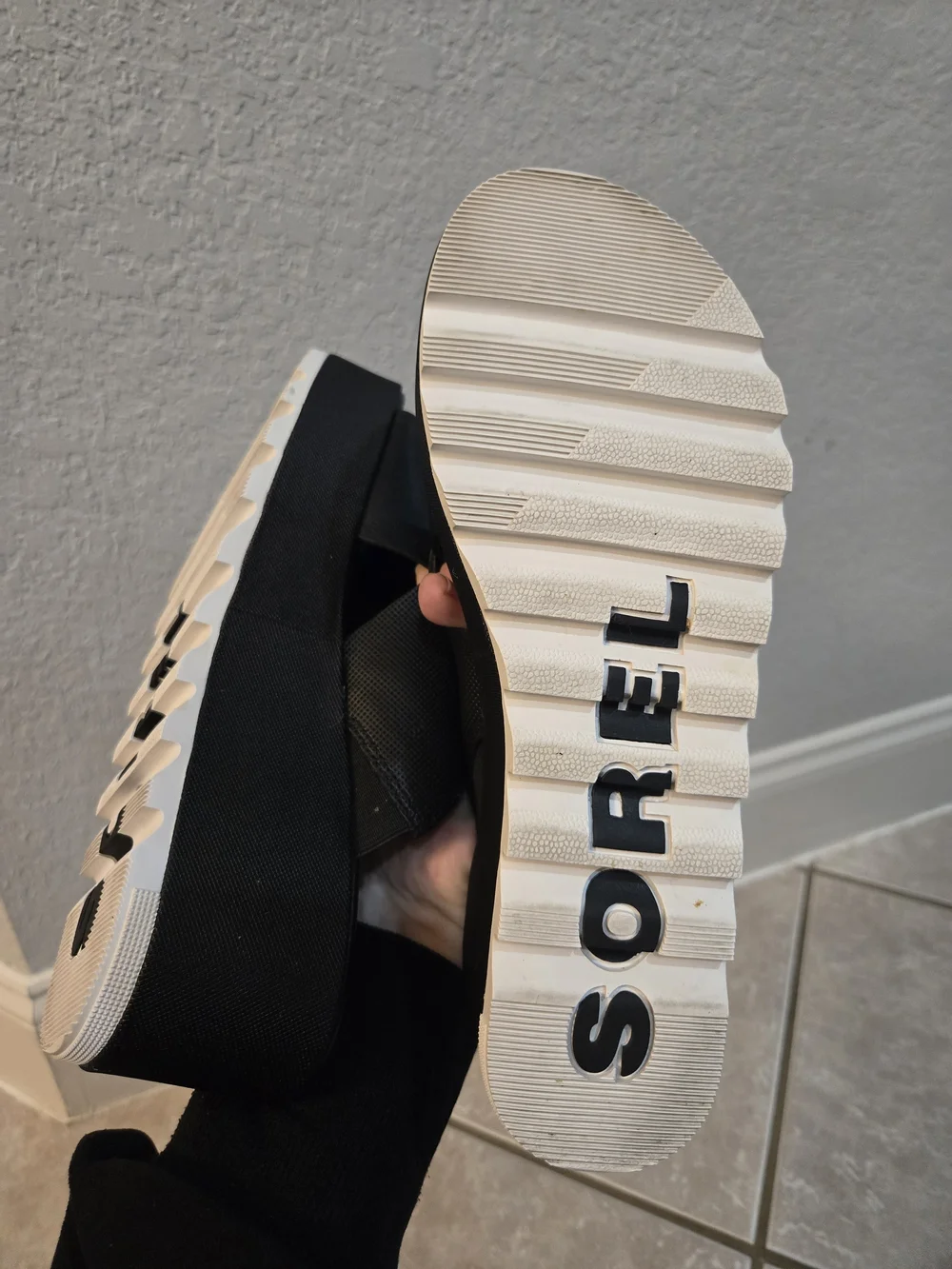 Sorel Cameron Leather Platform Slide Sandals Black Women's Size 7.5